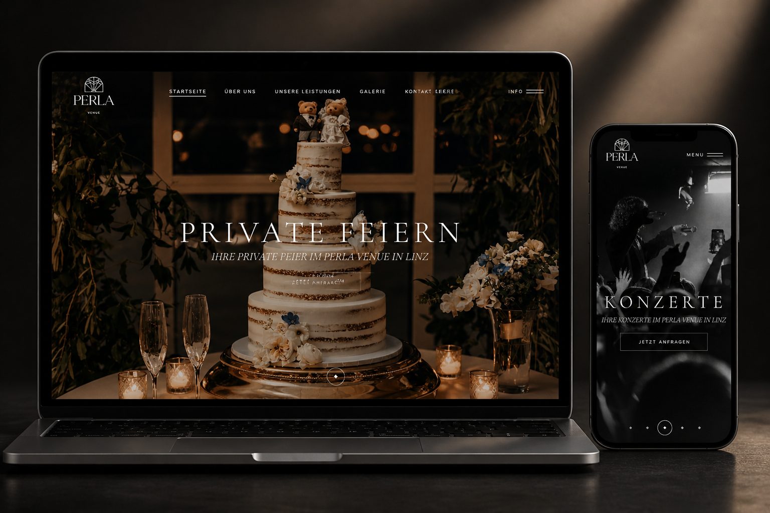 Perla Venue Website – Desktop & Mobile Ansicht