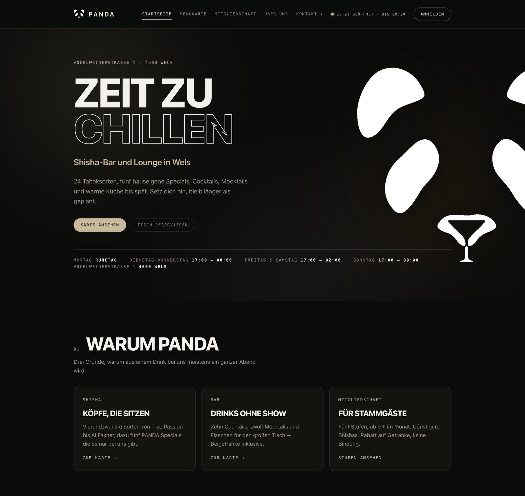 PANDA Lounge Website – Startseite