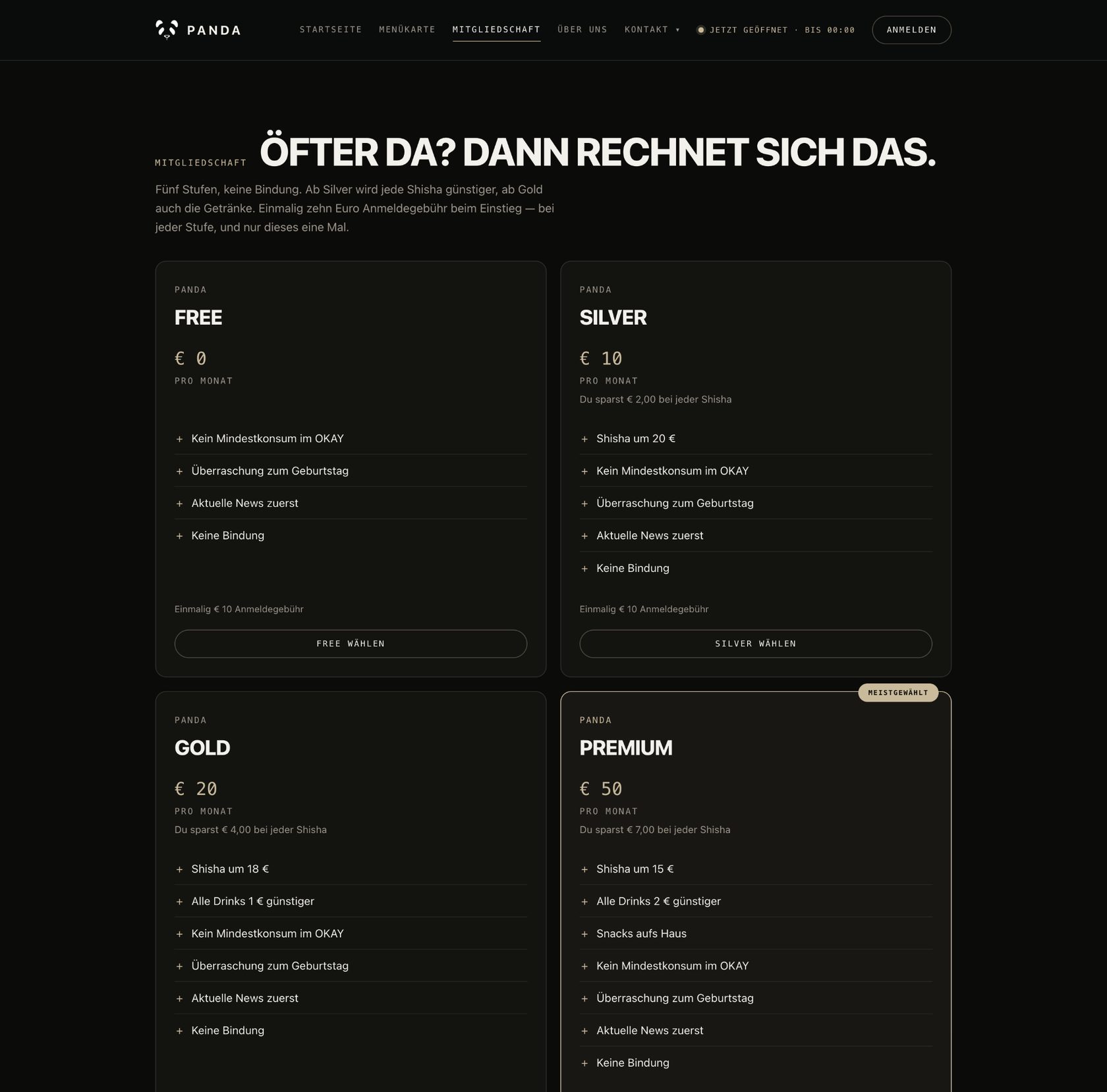 PANDA Lounge Website – Mitgliedschaft