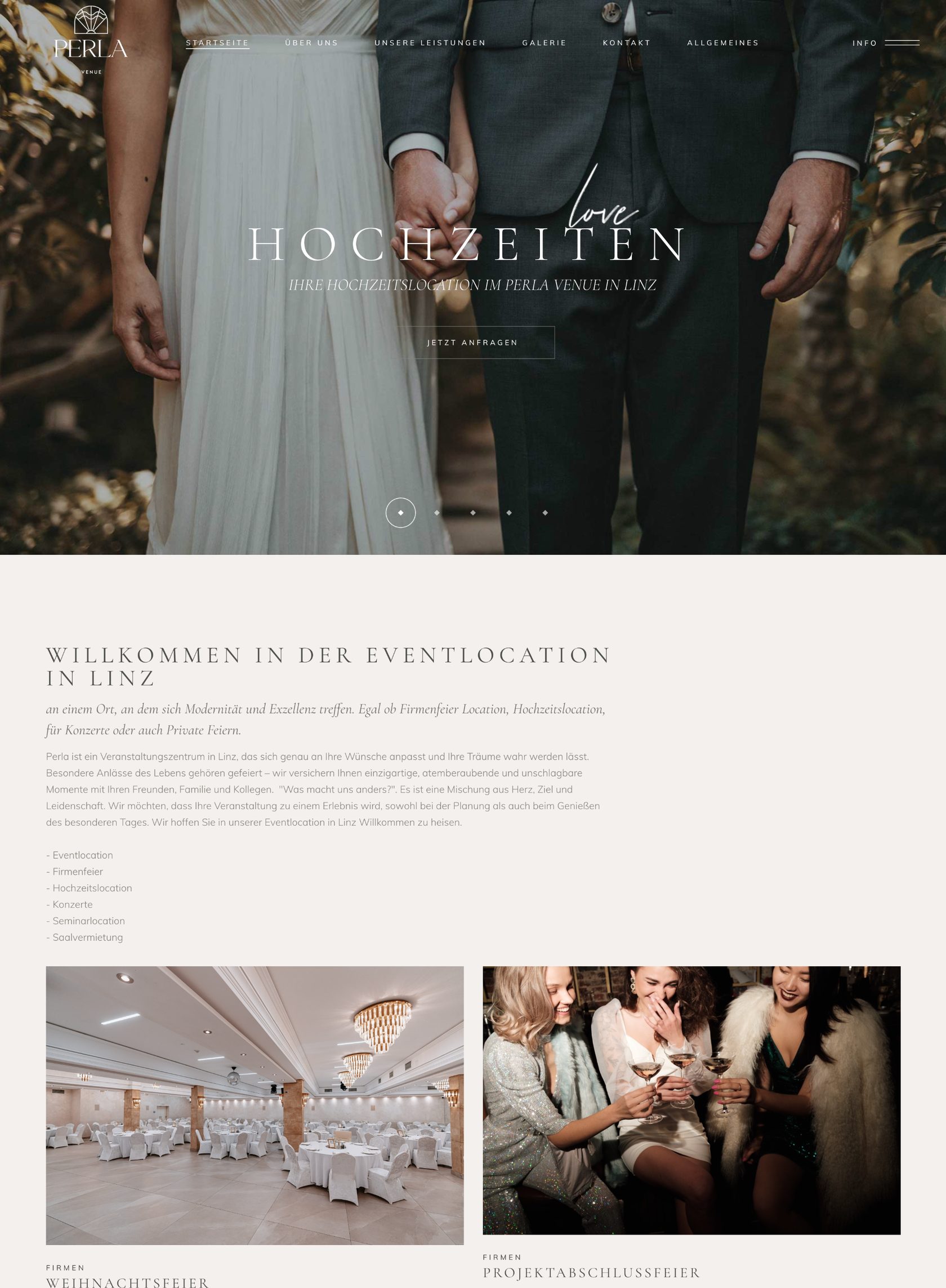 Perla Venue Website – Startseite
