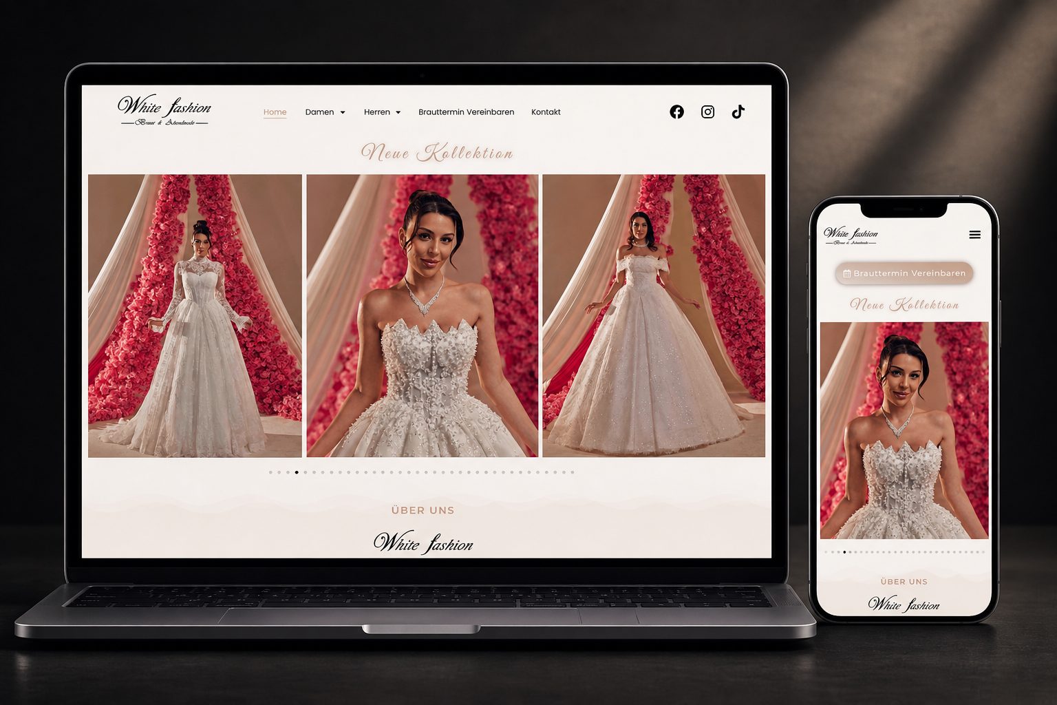 White Fashion Website – Desktop & Mobile Ansicht